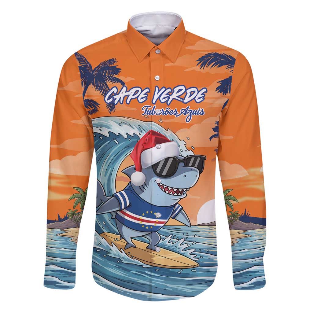 Cape Verde Christmas Family Matching Puletasi and Hawaiian Shirt Shark Surfing Holiday Beach Style - Wonder Print Shop