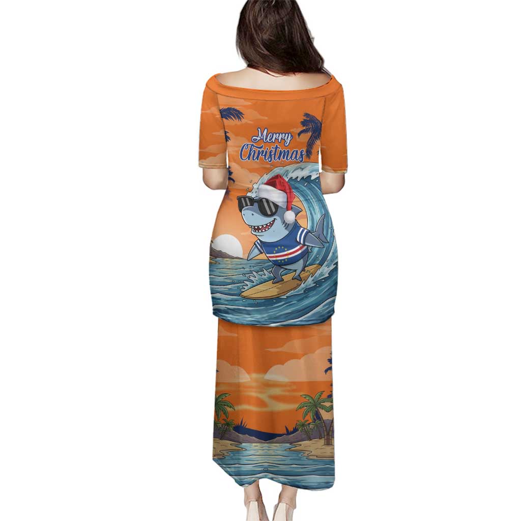 Cape Verde Christmas Family Matching Puletasi and Hawaiian Shirt Shark Surfing Holiday Beach Style - Wonder Print Shop
