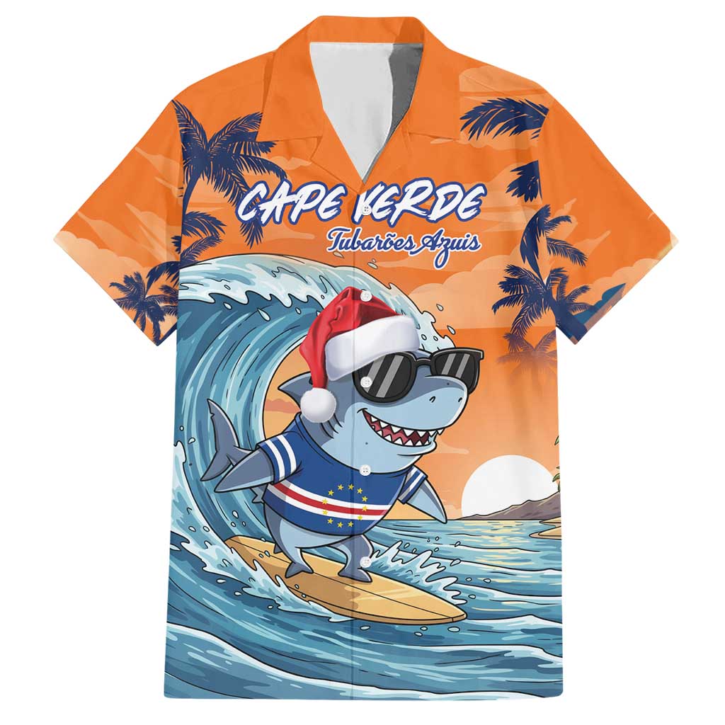 Cape Verde Christmas Family Matching Short Sleeve Bodycon Dress and Hawaiian Shirt Shark Surfing Holiday Beach Style - Wonder Print Shop