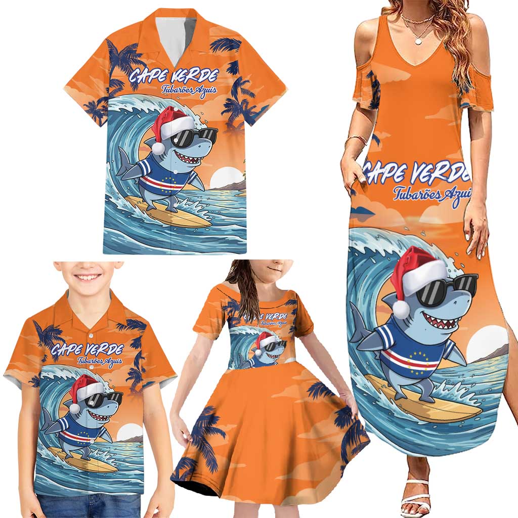 Cape Verde Christmas Family Matching Summer Maxi Dress and Hawaiian Shirt Shark Surfing Holiday Beach Style - Wonder Print Shop