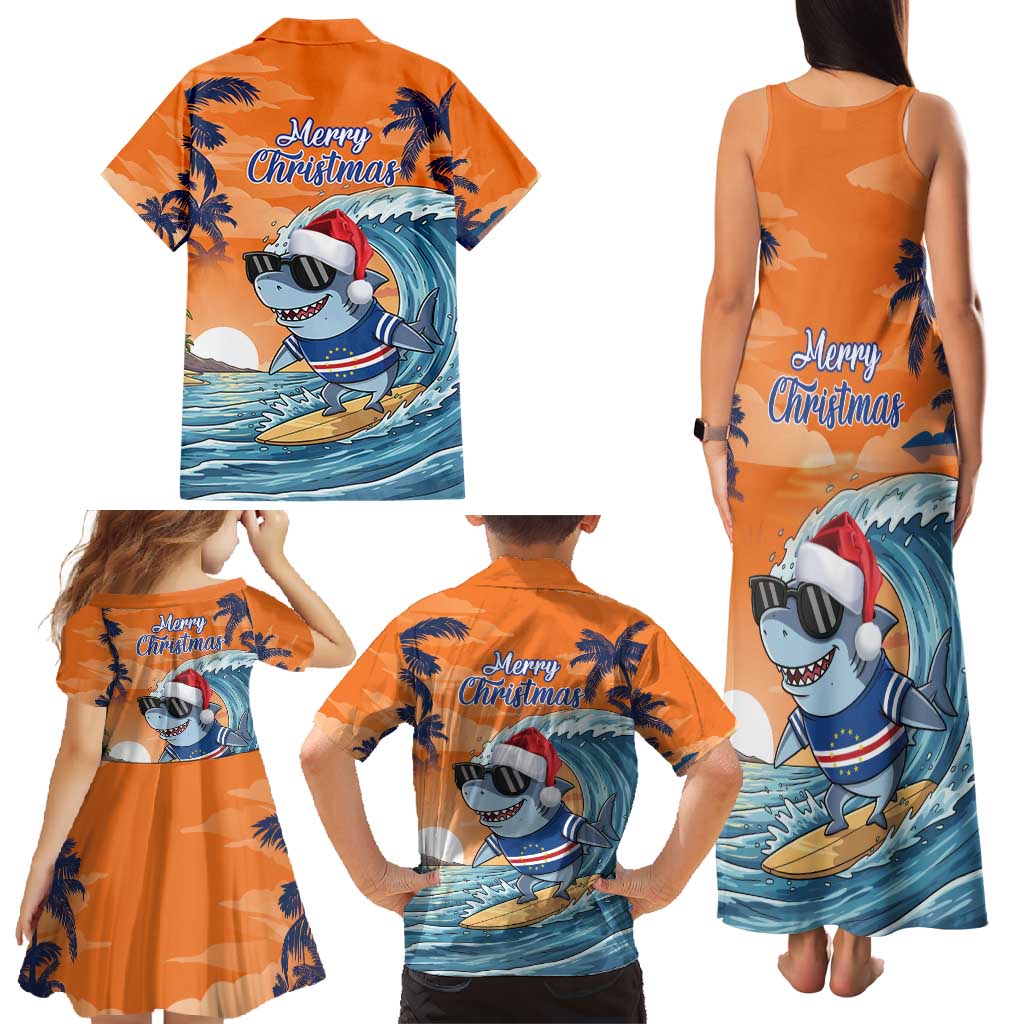 Cape Verde Christmas Family Matching Tank Maxi Dress and Hawaiian Shirt Shark Surfing Holiday Beach Style - Wonder Print Shop
