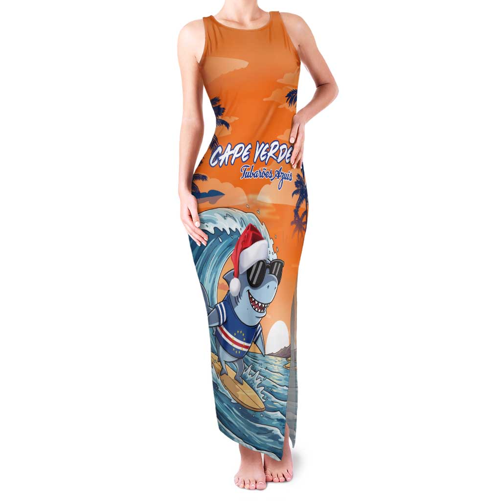 Cape Verde Christmas Family Matching Tank Maxi Dress and Hawaiian Shirt Shark Surfing Holiday Beach Style - Wonder Print Shop