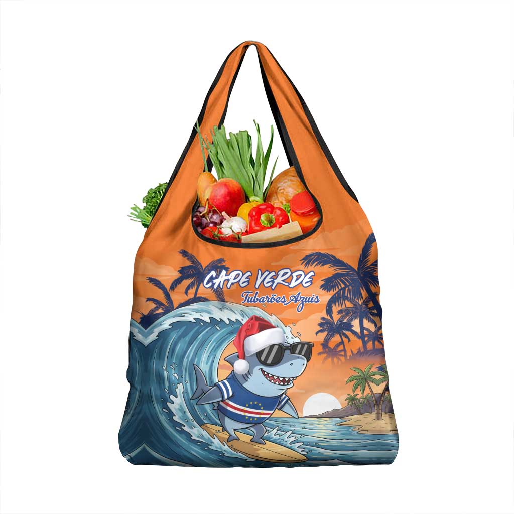 Cape Verde Christmas Grocery Bag Shark Surfing Holiday Beach Style - Wonder Print Shop