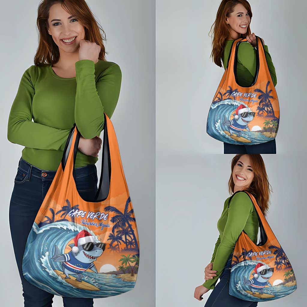 Cape Verde Christmas Grocery Bag Shark Surfing Holiday Beach Style - Wonder Print Shop