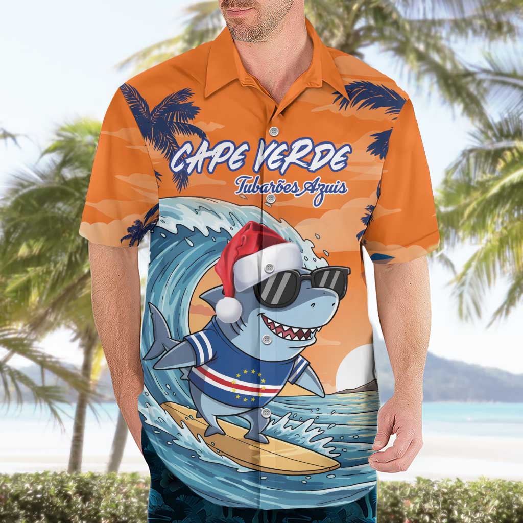 Cape Verde Christmas Hawaiian Shirt Shark Surfing Holiday Beach Style - Wonder Print Shop