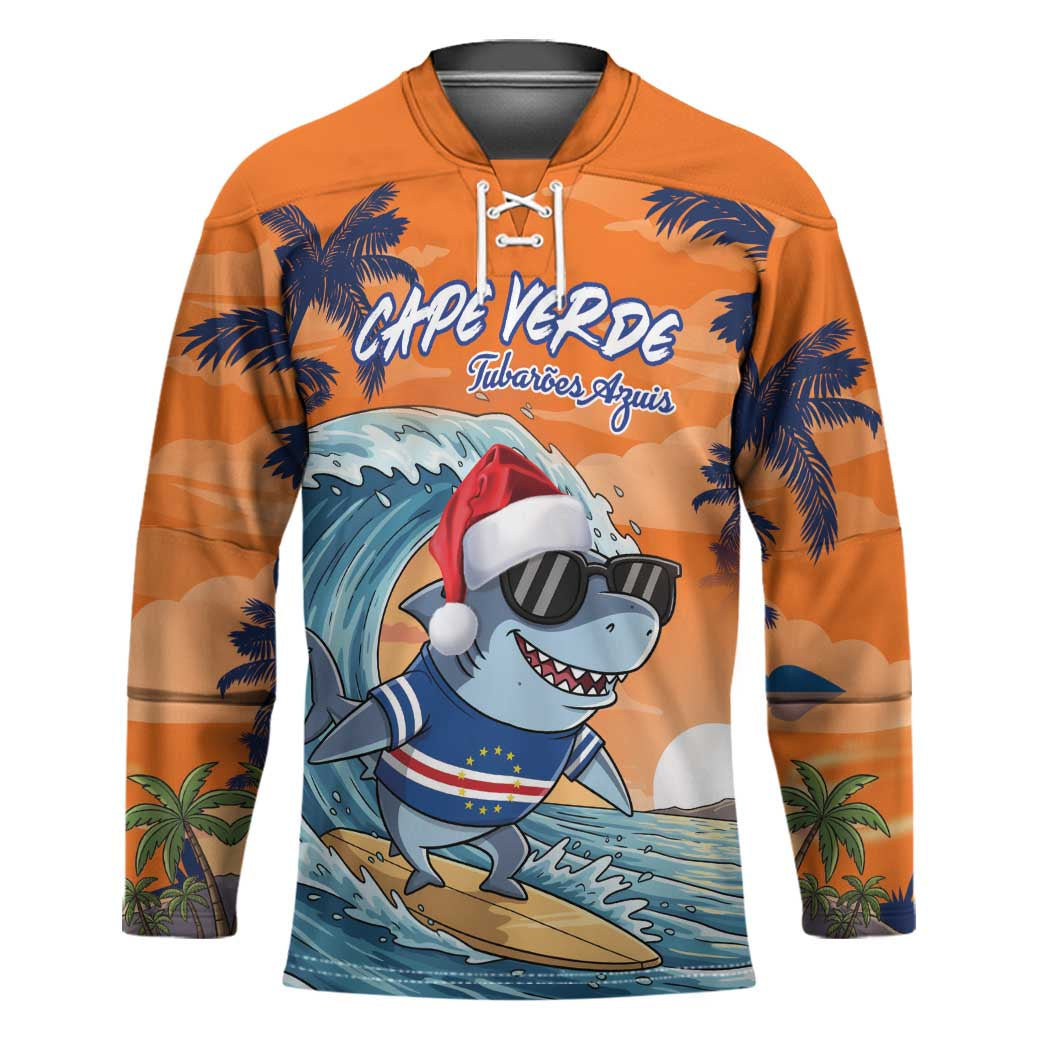 Cape Verde Christmas Hockey Jersey Shark Surfing Holiday Beach Style - Wonder Print Shop