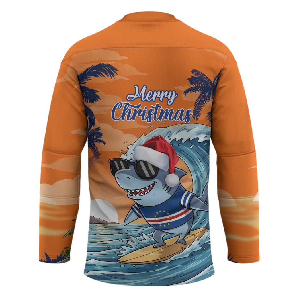Cape Verde Christmas Hockey Jersey Shark Surfing Holiday Beach Style - Wonder Print Shop