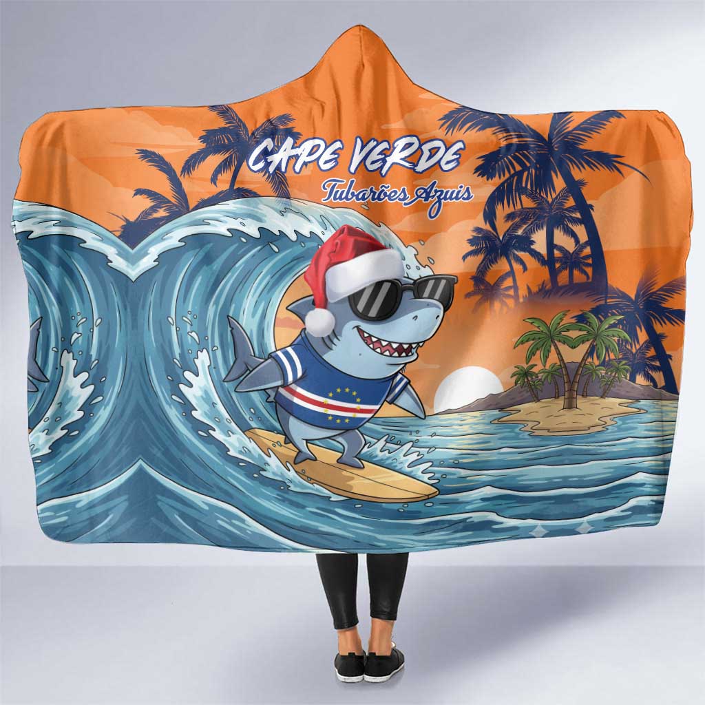 Cape Verde Christmas Hooded Blanket Shark Surfing Holiday Beach Style - Wonder Print Shop