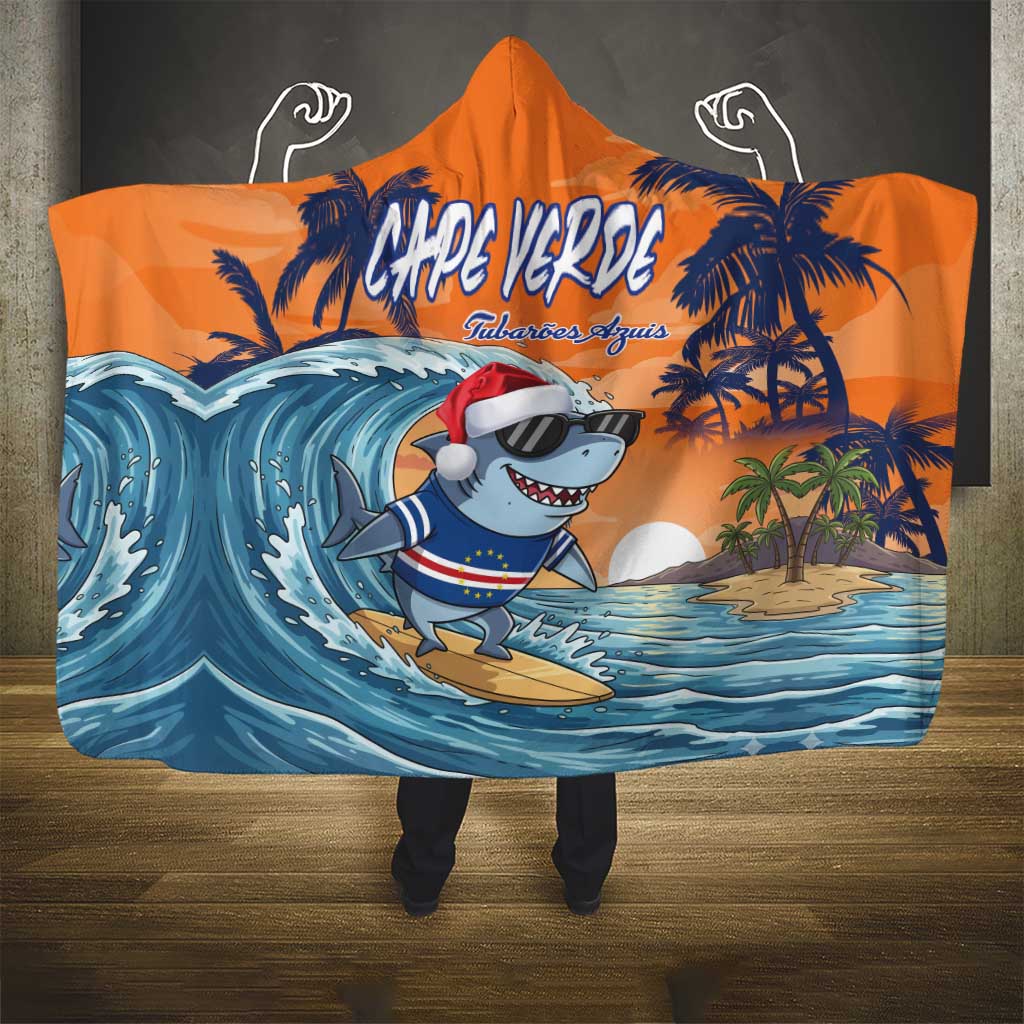 Cape Verde Christmas Hooded Blanket Shark Surfing Holiday Beach Style - Wonder Print Shop