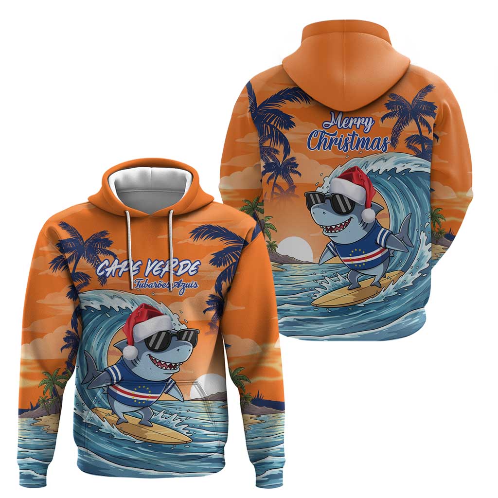 Cape Verde Christmas Hoodie Shark Surfing Holiday Beach Style - Wonder Print Shop