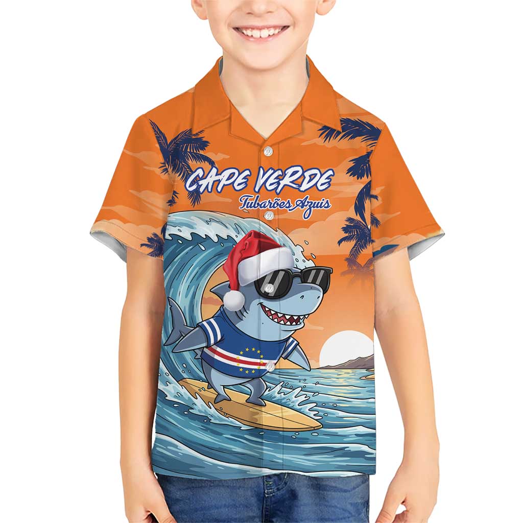 Cape Verde Christmas Kid Hawaiian Shirt Shark Surfing Holiday Beach Style - Wonder Print Shop