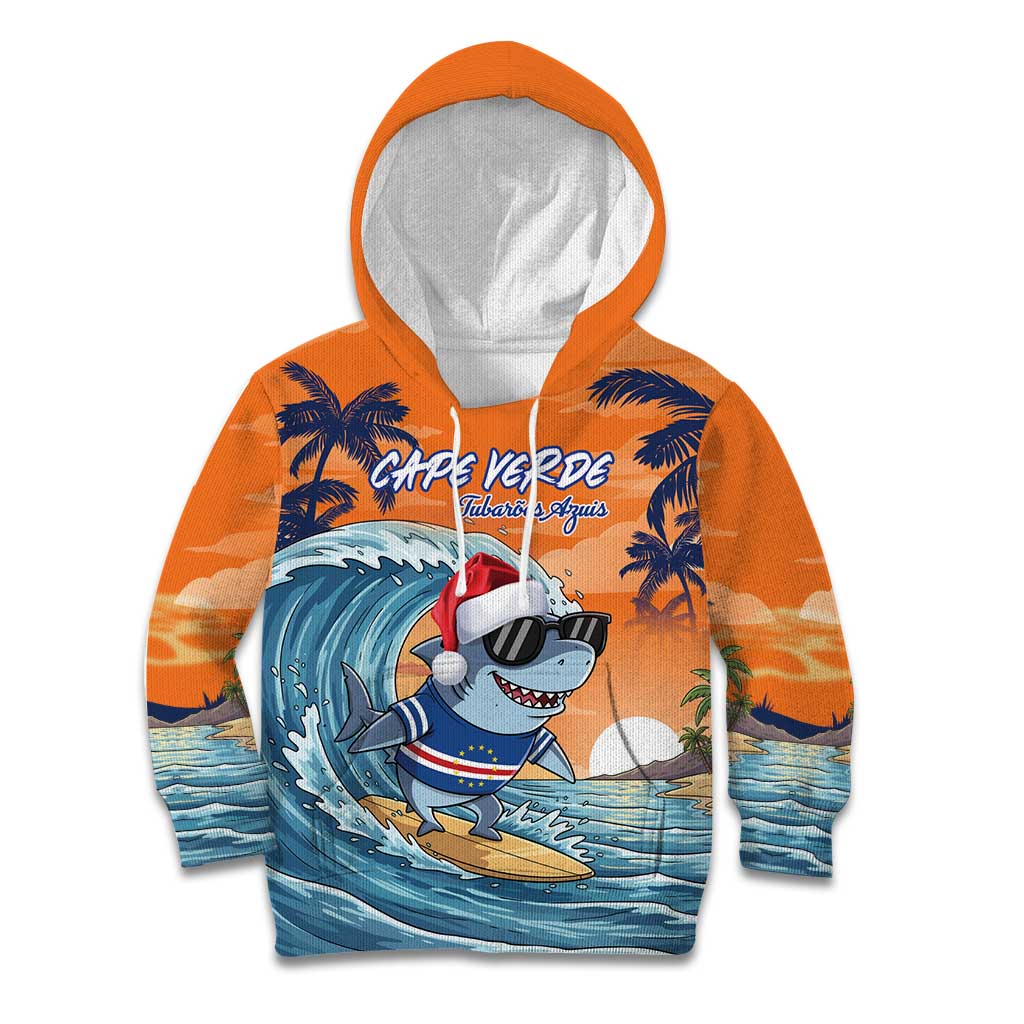 Cape Verde Christmas Kid Hoodie Shark Surfing Holiday Beach Style - Wonder Print Shop