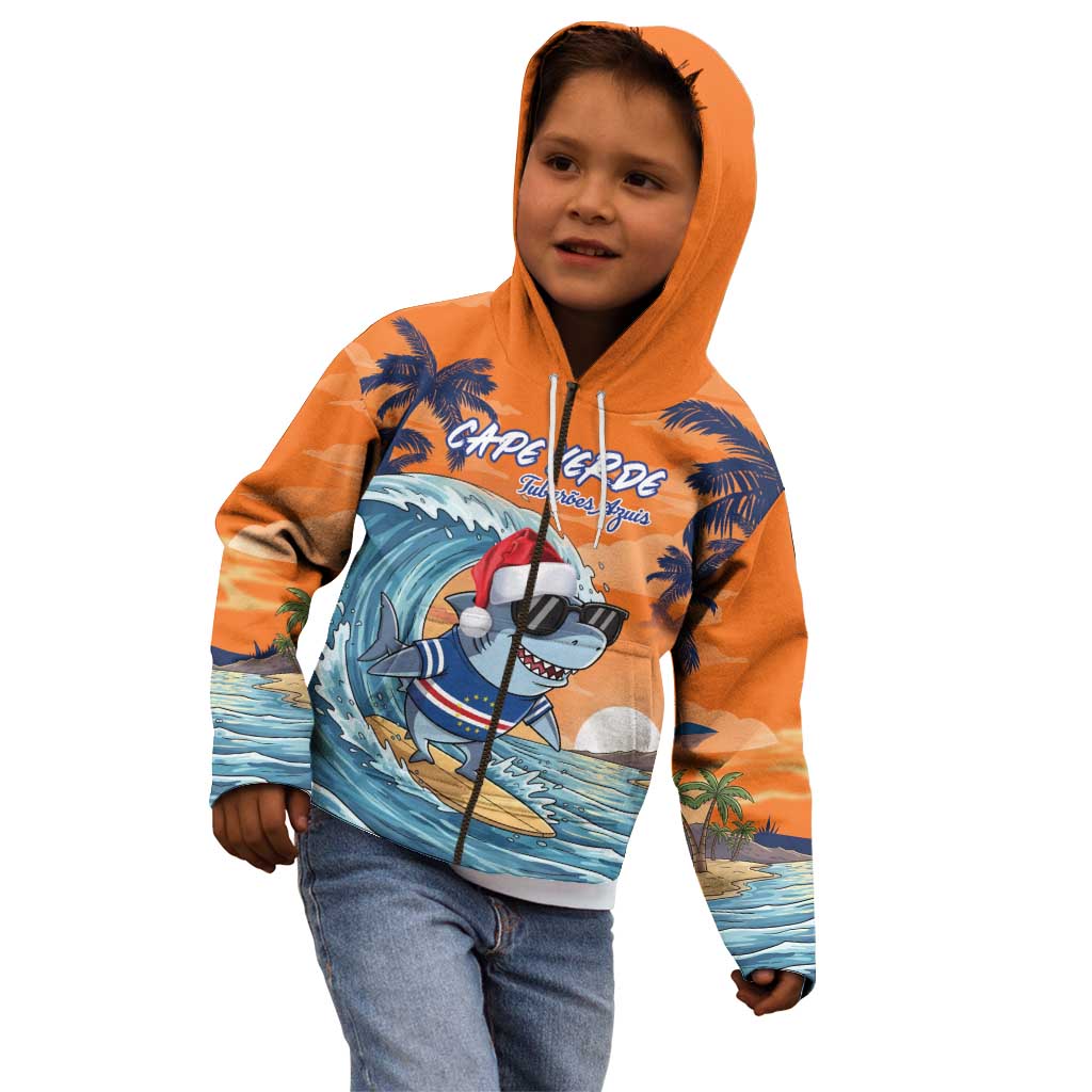 Cape Verde Christmas Kid Hoodie Shark Surfing Holiday Beach Style - Wonder Print Shop