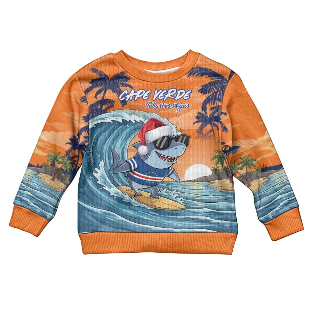 Cape Verde Christmas Kid Ugly Christmas Sweater Shark Surfing Holiday Beach Style - Wonder Print Shop