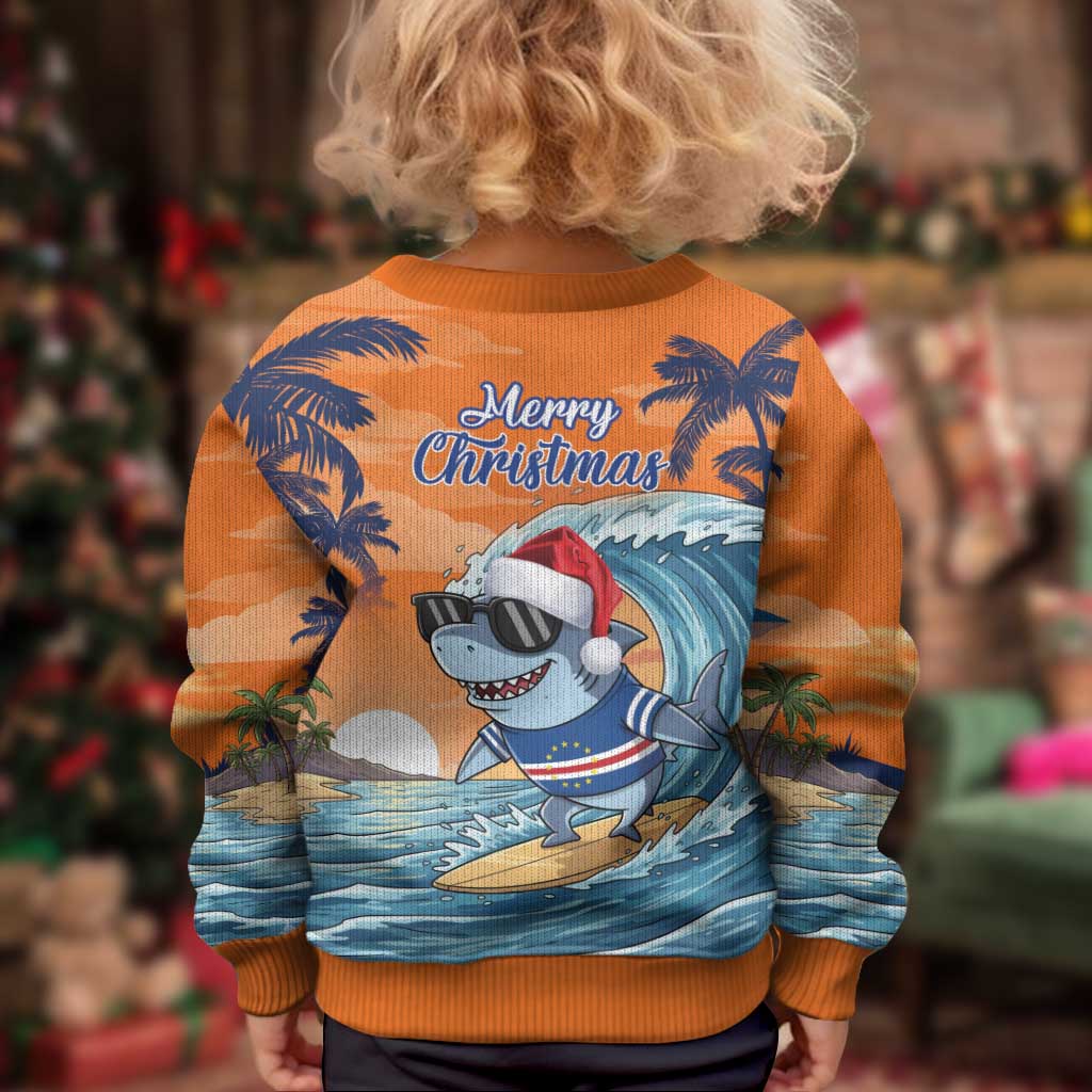 Cape Verde Christmas Kid Ugly Christmas Sweater Shark Surfing Holiday Beach Style - Wonder Print Shop