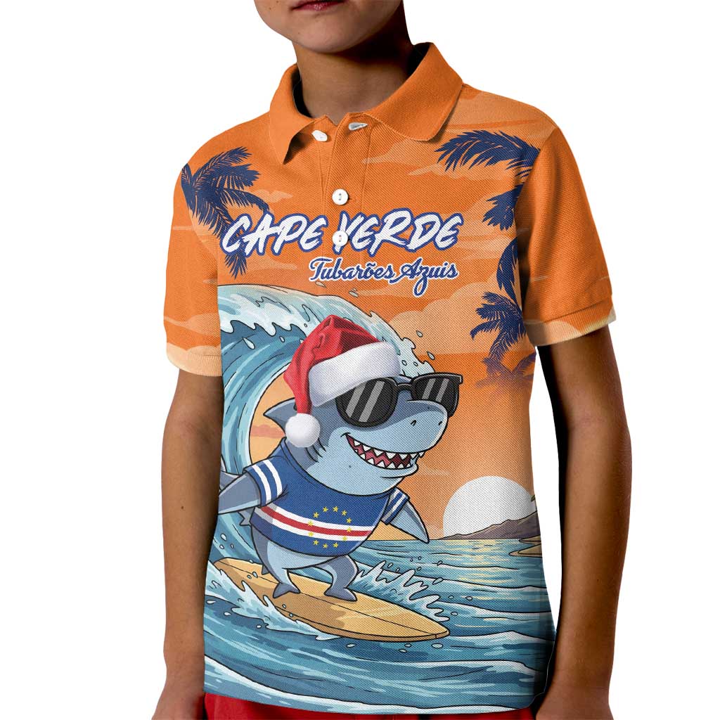 Cape Verde Christmas Kid Polo Shirt Shark Surfing Holiday Beach Style - Wonder Print Shop