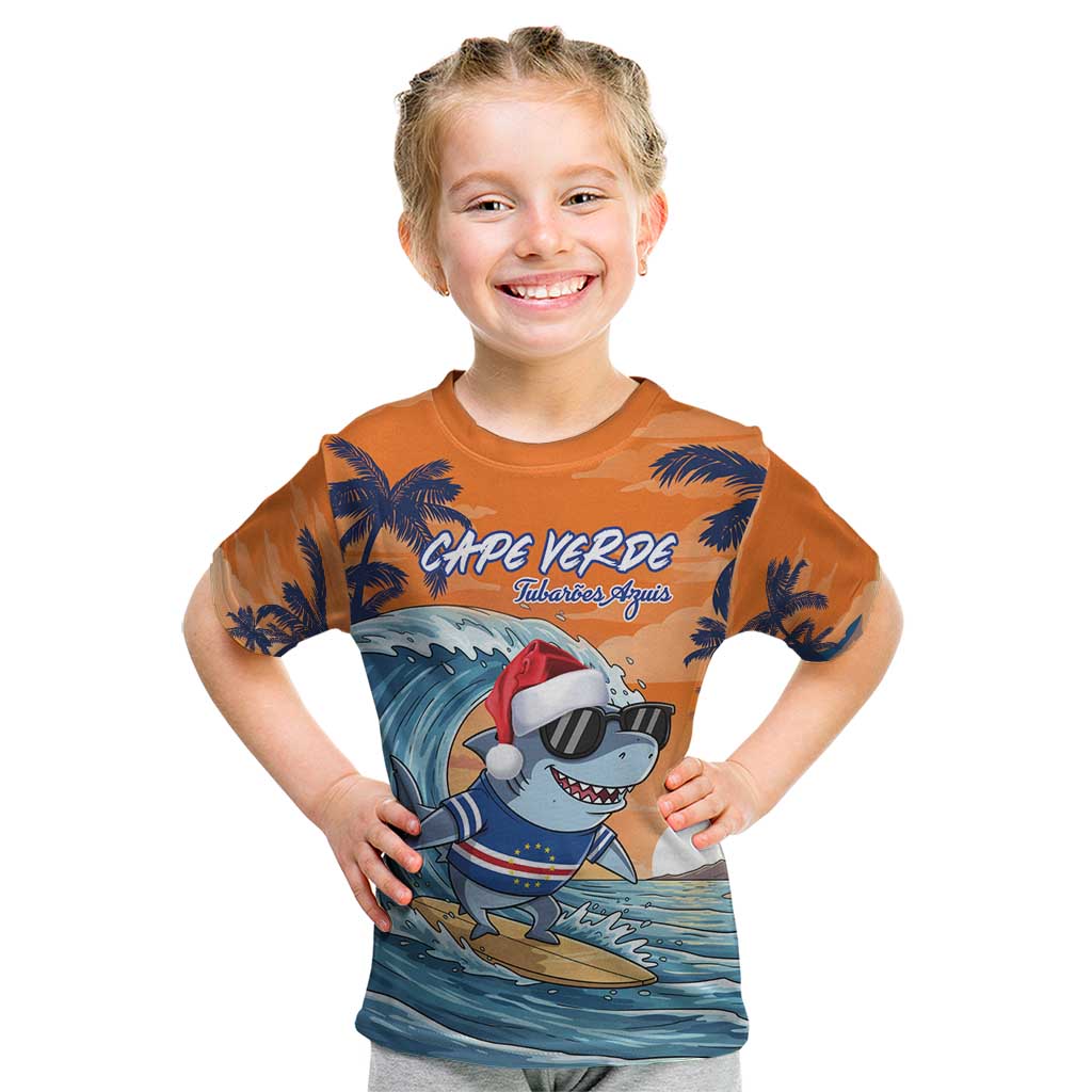 Cape Verde Christmas Kid T Shirt Shark Surfing Holiday Beach Style - Wonder Print Shop
