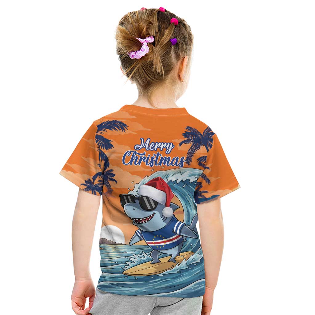 Cape Verde Christmas Kid T Shirt Shark Surfing Holiday Beach Style - Wonder Print Shop