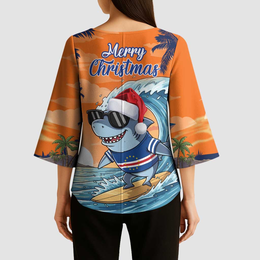 Cape Verde Christmas Kimono Sleeve Blouse Shark Surfing Holiday Beach Style - Wonder Print Shop
