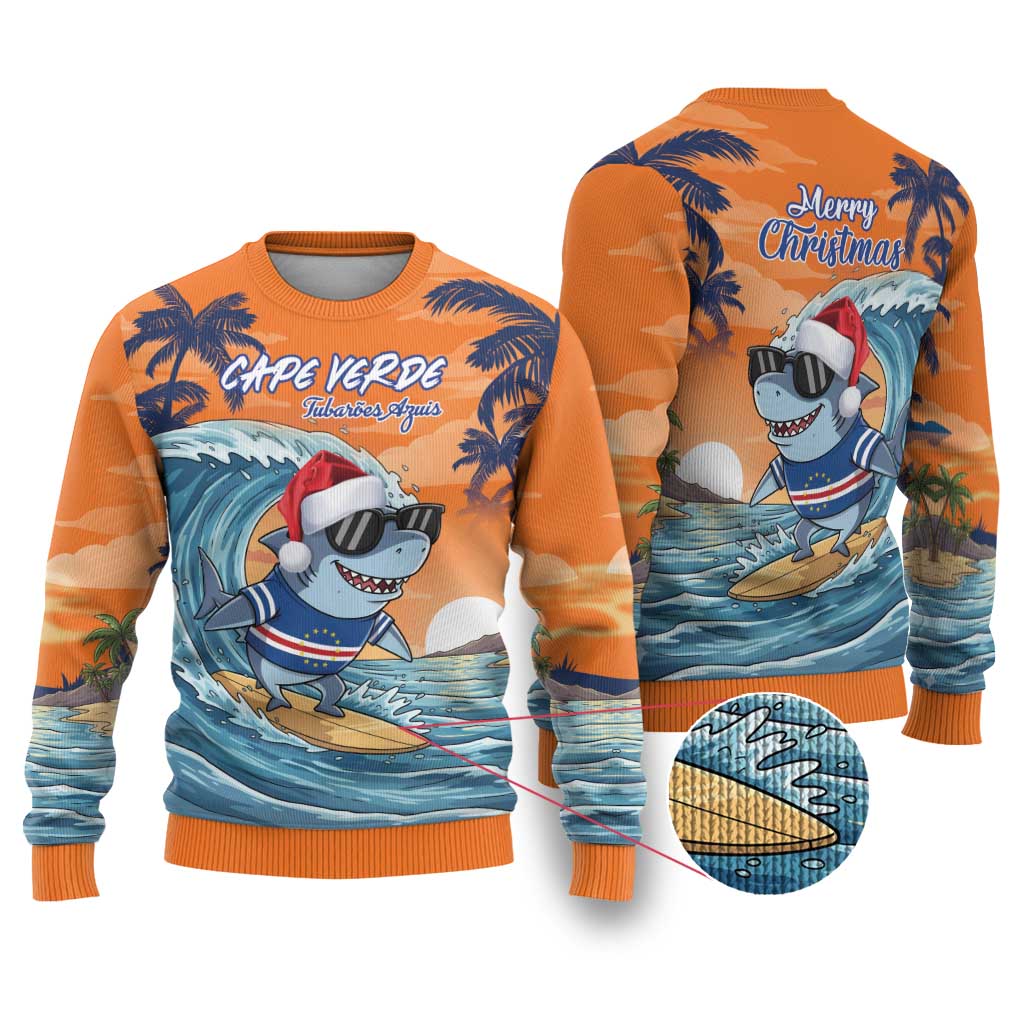Cape Verde Christmas Ugly Christmas Sweater Shark Surfing Holiday Beach Style - Wonder Print Shop