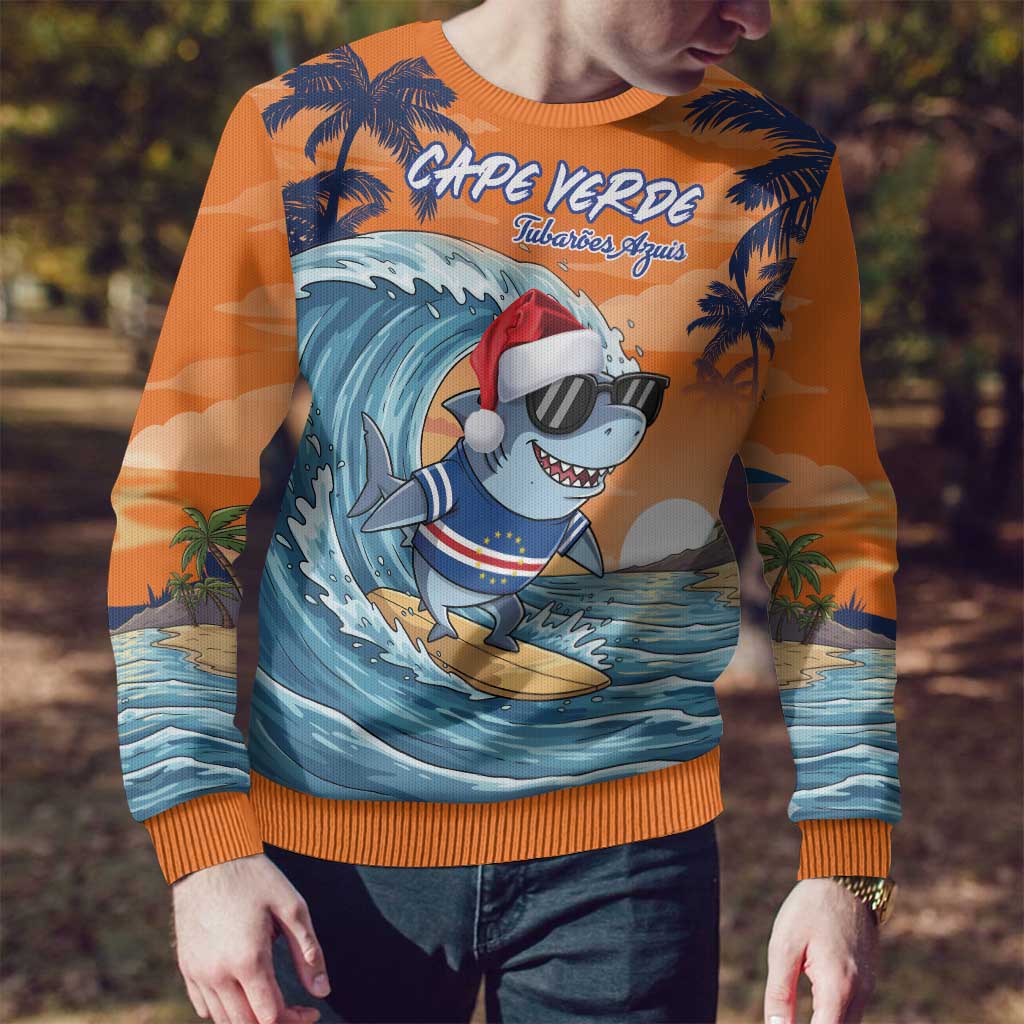Cape Verde Christmas Ugly Christmas Sweater Shark Surfing Holiday Beach Style - Wonder Print Shop