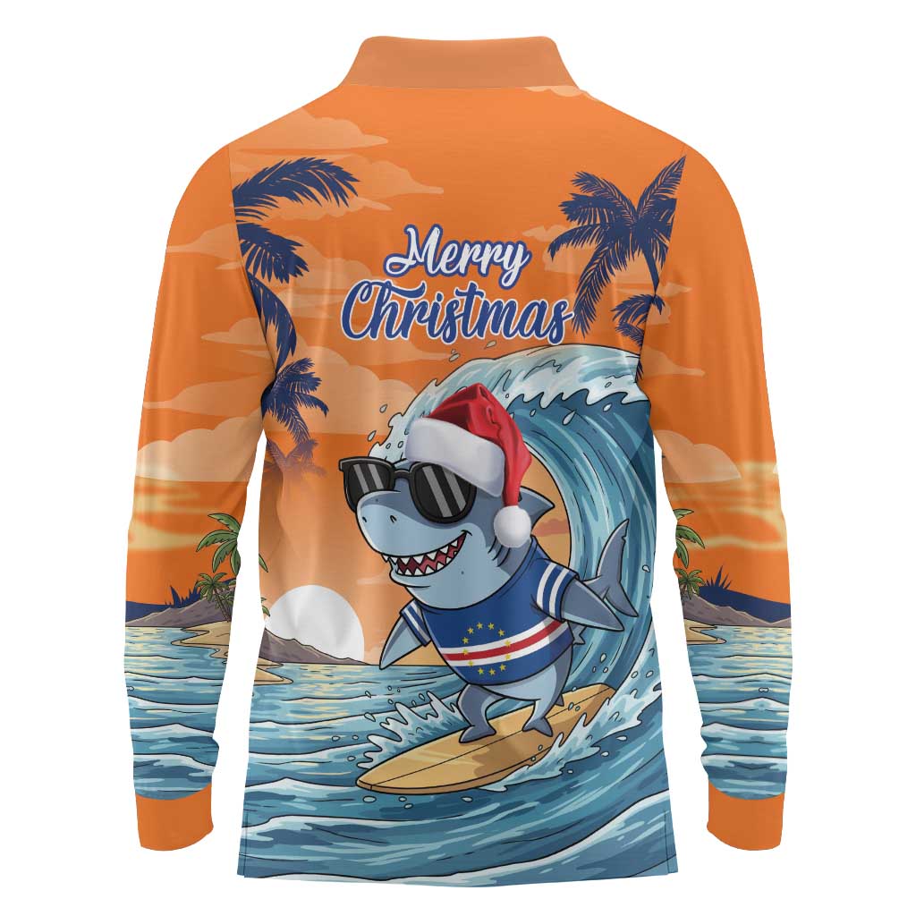 Cape Verde Christmas Long Sleeve Polo Shirt Shark Surfing Holiday Beach Style - Wonder Print Shop