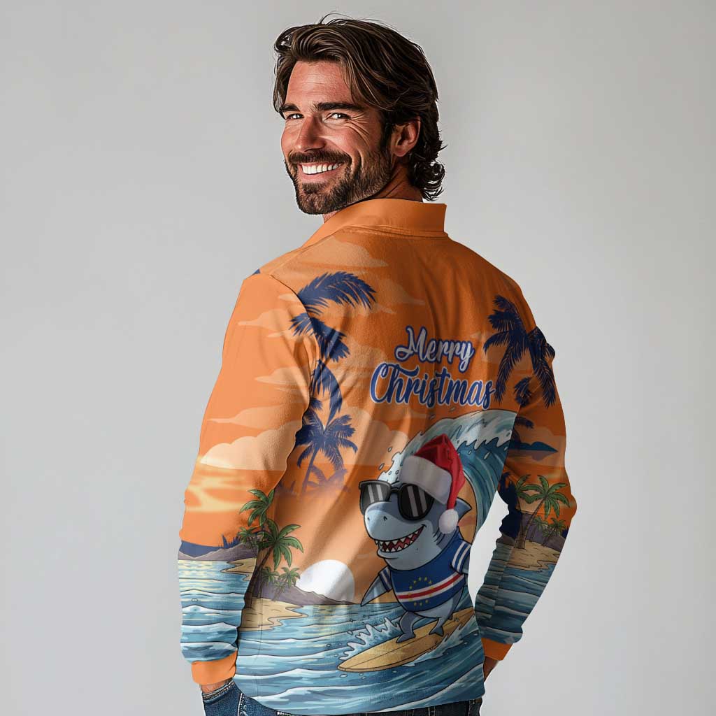 Cape Verde Christmas Long Sleeve Polo Shirt Shark Surfing Holiday Beach Style - Wonder Print Shop