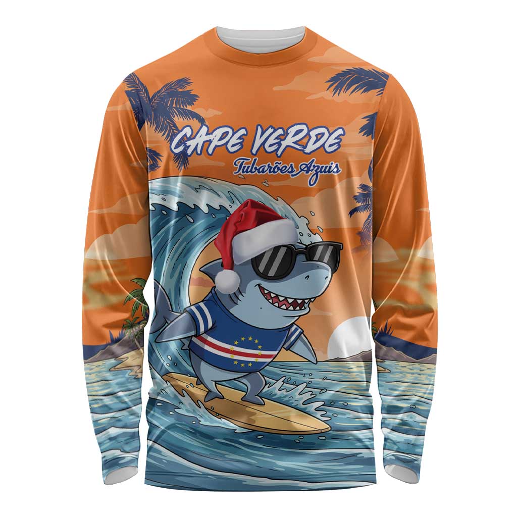Cape Verde Christmas Long Sleeve Shirt Shark Surfing Holiday Beach Style - Wonder Print Shop