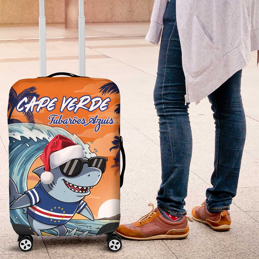 Cape Verde Christmas Luggage Cover Shark Surfing Holiday Beach Style - Wonder Print Shop
