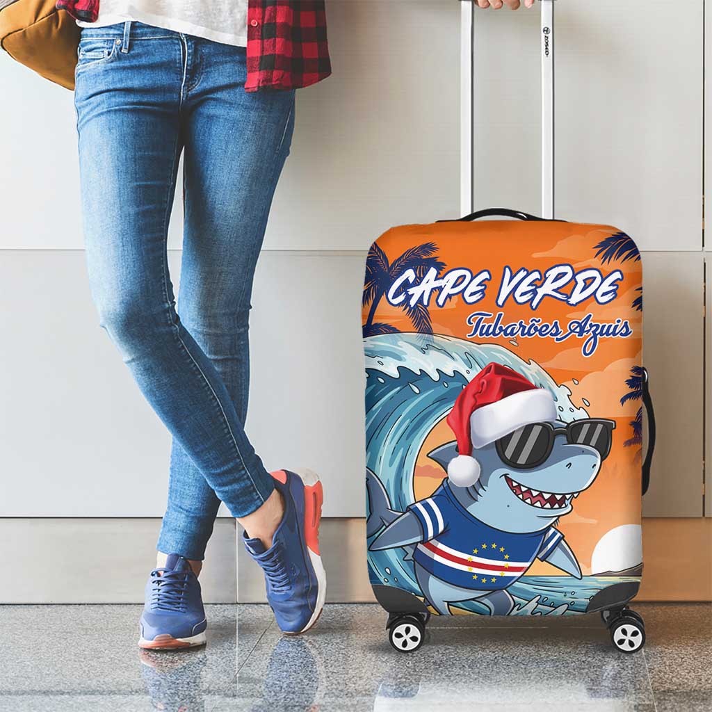 Cape Verde Christmas Luggage Cover Shark Surfing Holiday Beach Style - Wonder Print Shop