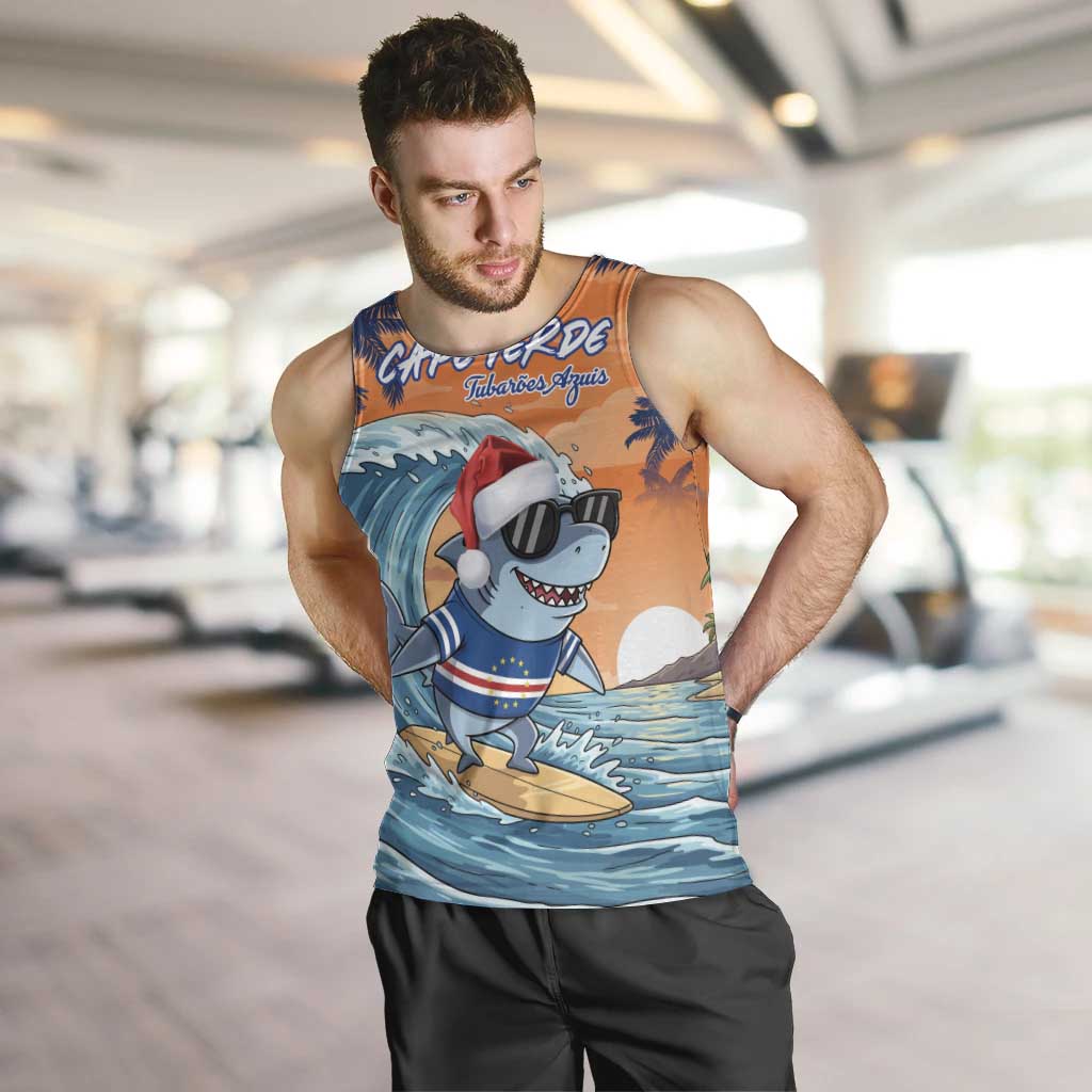 Cape Verde Christmas Men Tank Top Shark Surfing Holiday Beach Style - Wonder Print Shop