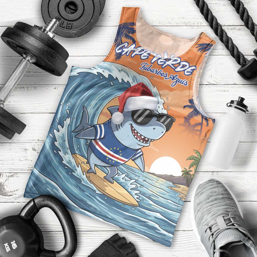 Cape Verde Christmas Men Tank Top Shark Surfing Holiday Beach Style - Wonder Print Shop