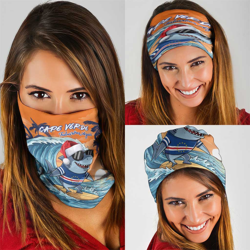 Cape Verde Christmas Neck Gaiter Shark Surfing Holiday Beach Style - Wonder Print Shop