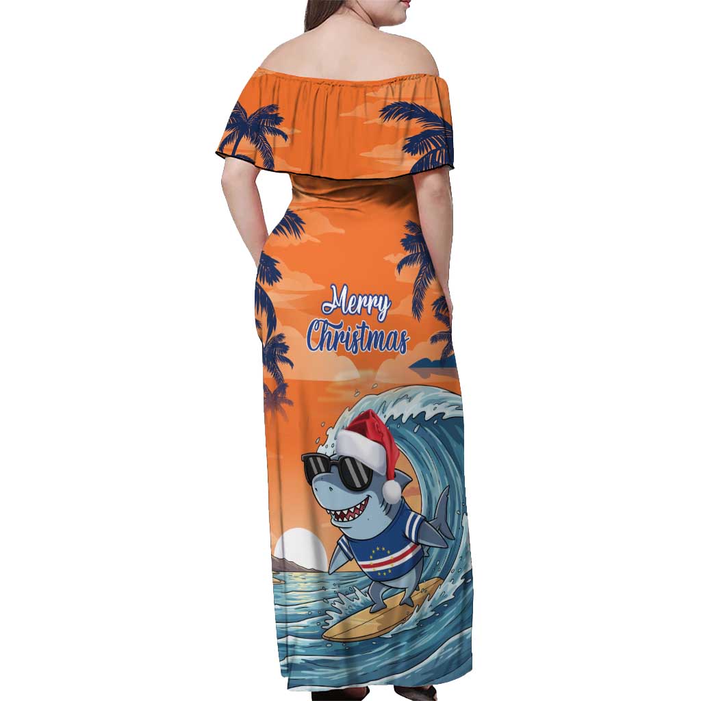 Cape Verde Christmas Off Shoulder Maxi Dress Shark Surfing Holiday Beach Style - Wonder Print Shop