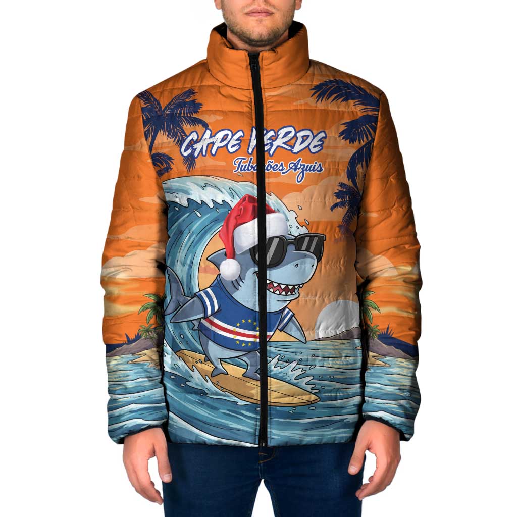 Cape Verde Christmas Padded Jacket Shark Surfing Holiday Beach Style - Wonder Print Shop