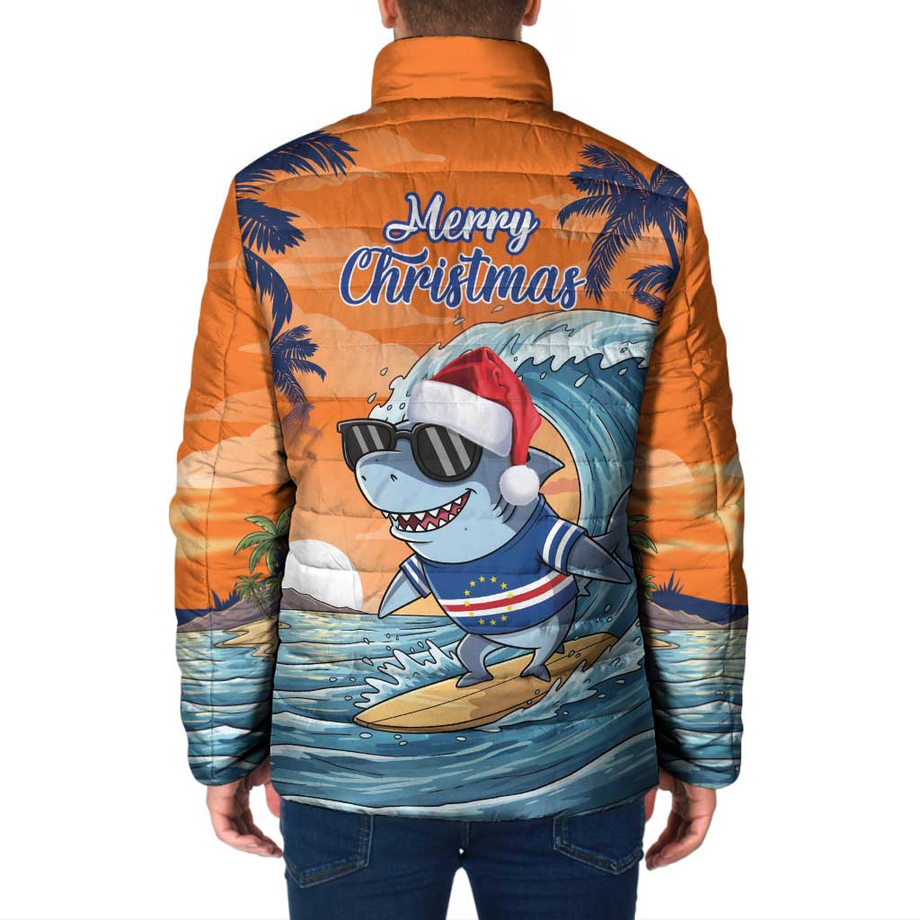 Cape Verde Christmas Padded Jacket Shark Surfing Holiday Beach Style - Wonder Print Shop