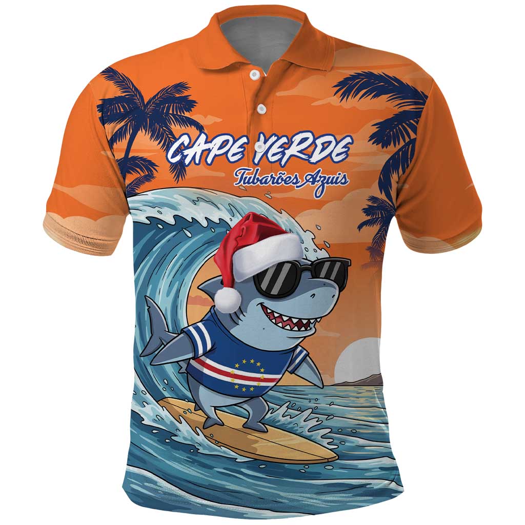 Cape Verde Christmas Polo Shirt Shark Surfing Holiday Beach Style - Wonder Print Shop