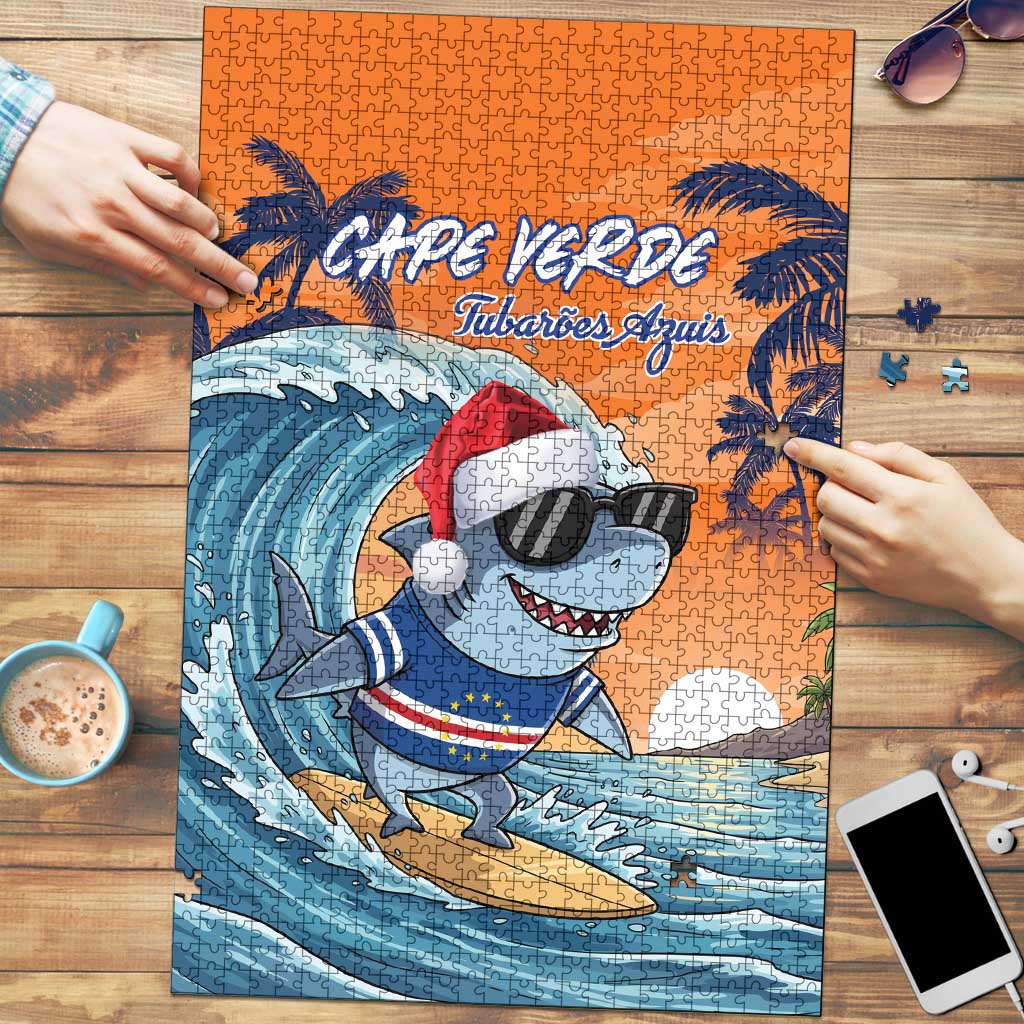 Cape Verde Christmas Puzzle Shark Surfing Holiday Beach Style - Wonder Print Shop