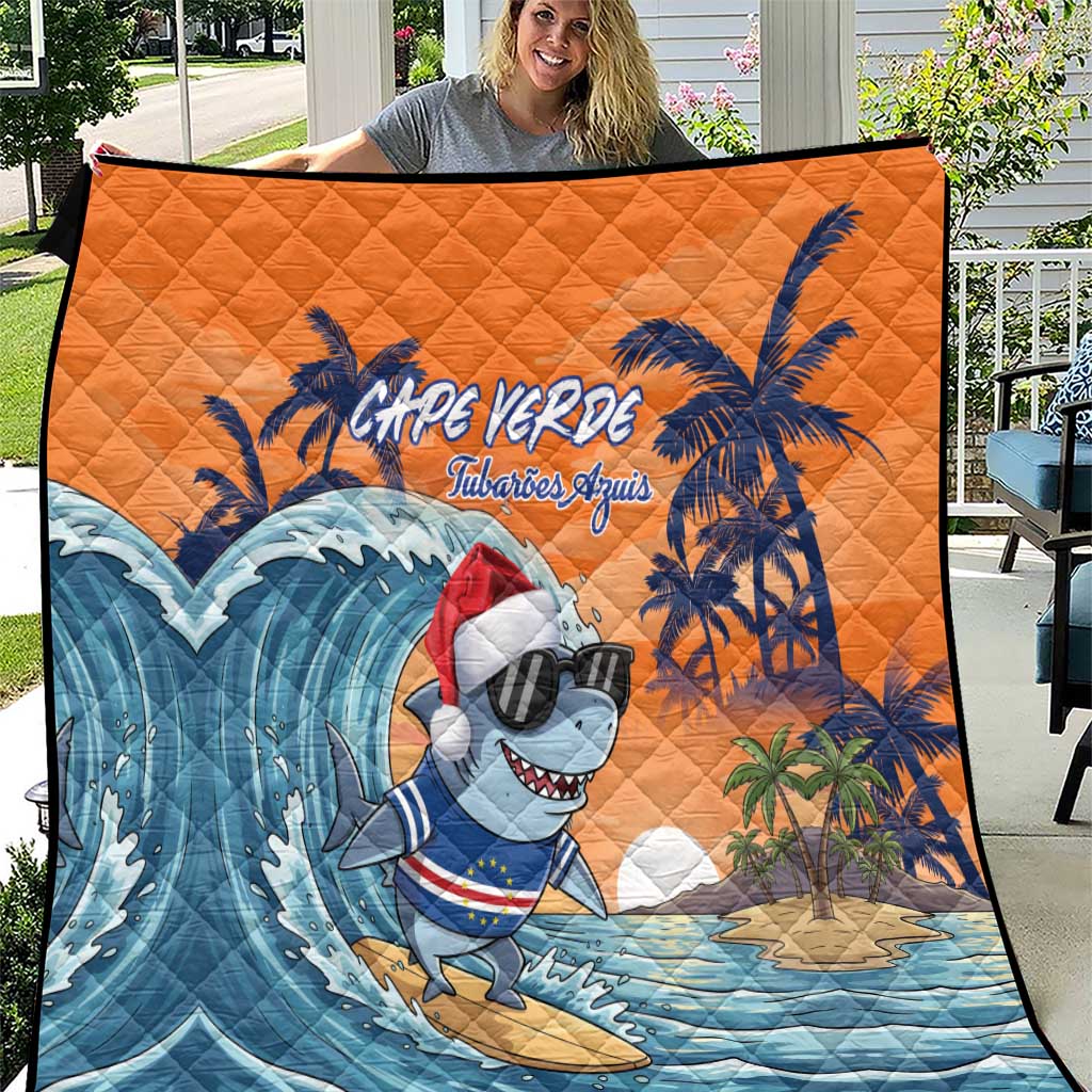 Cape Verde Christmas Quilt Shark Surfing Holiday Beach Style - Wonder Print Shop