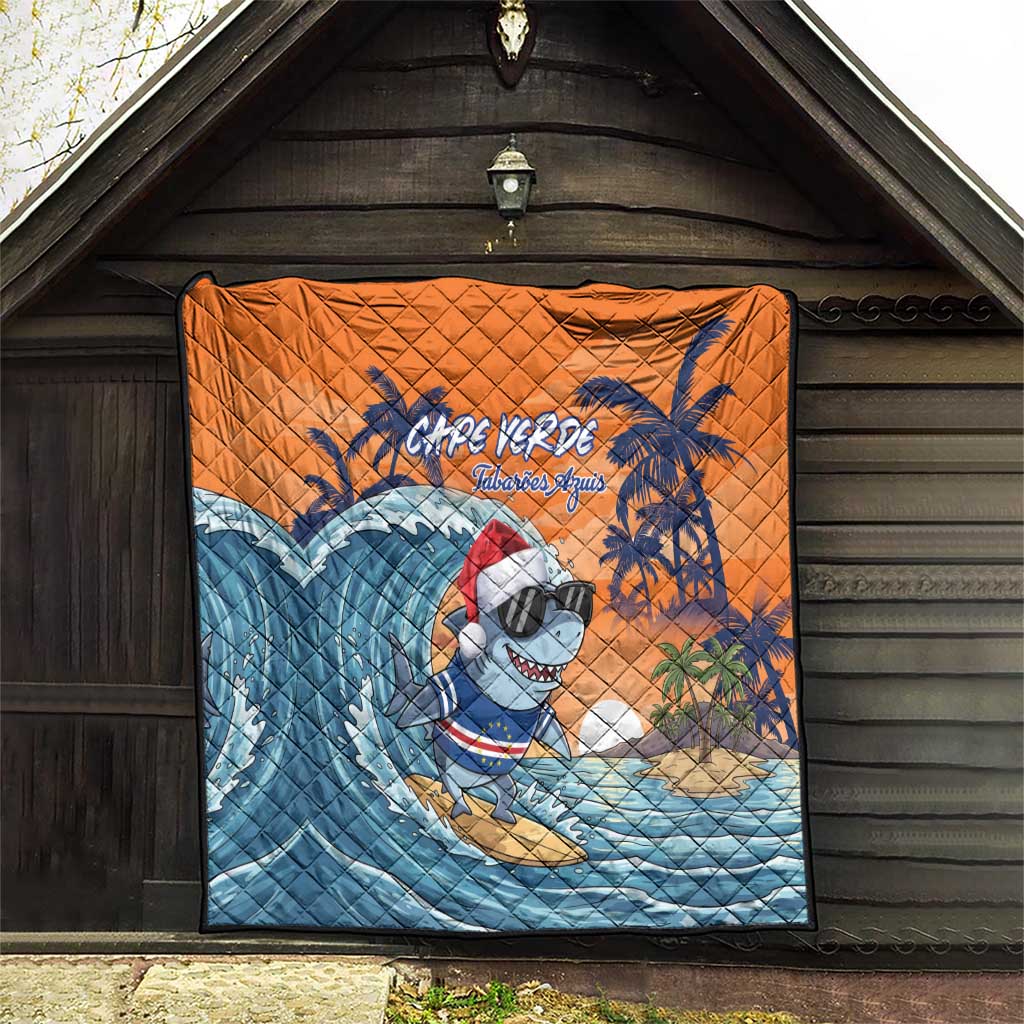 Cape Verde Christmas Quilt Shark Surfing Holiday Beach Style - Wonder Print Shop