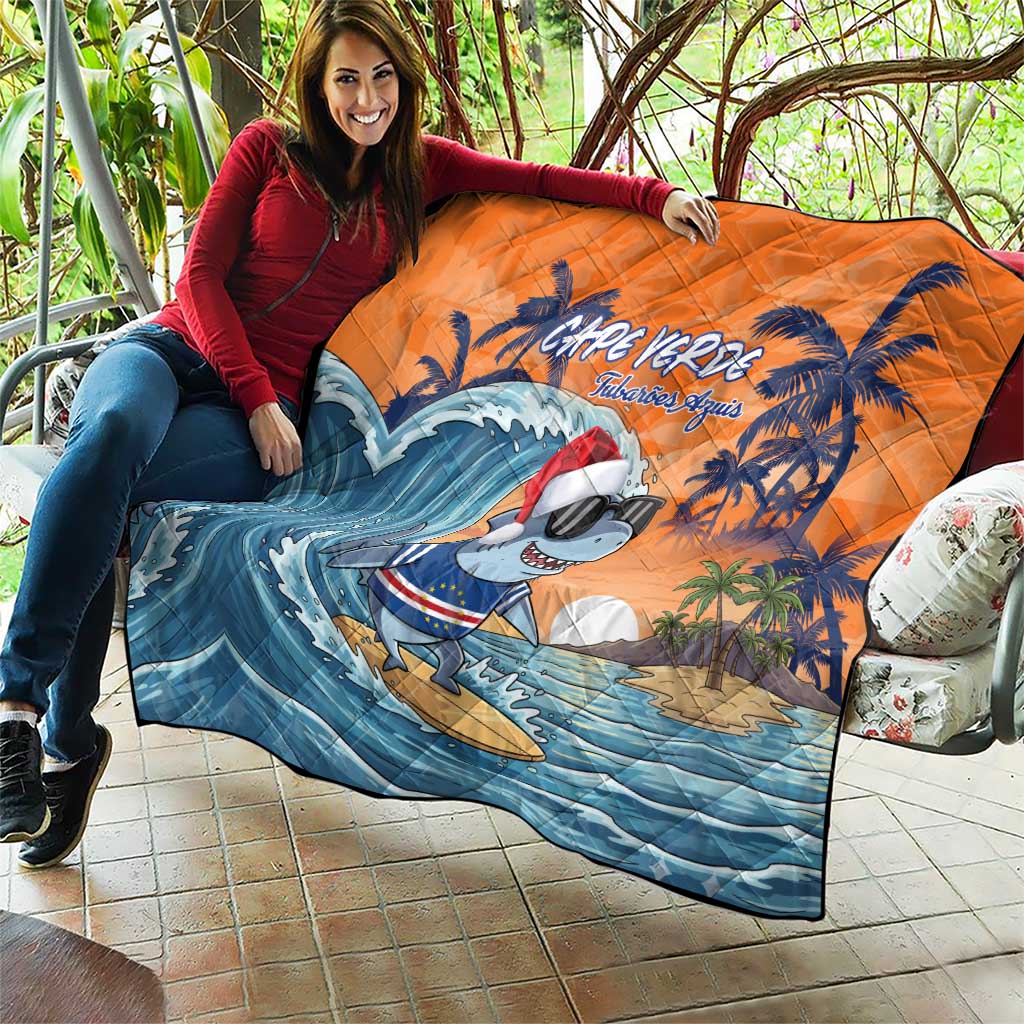 Cape Verde Christmas Quilt Shark Surfing Holiday Beach Style - Wonder Print Shop