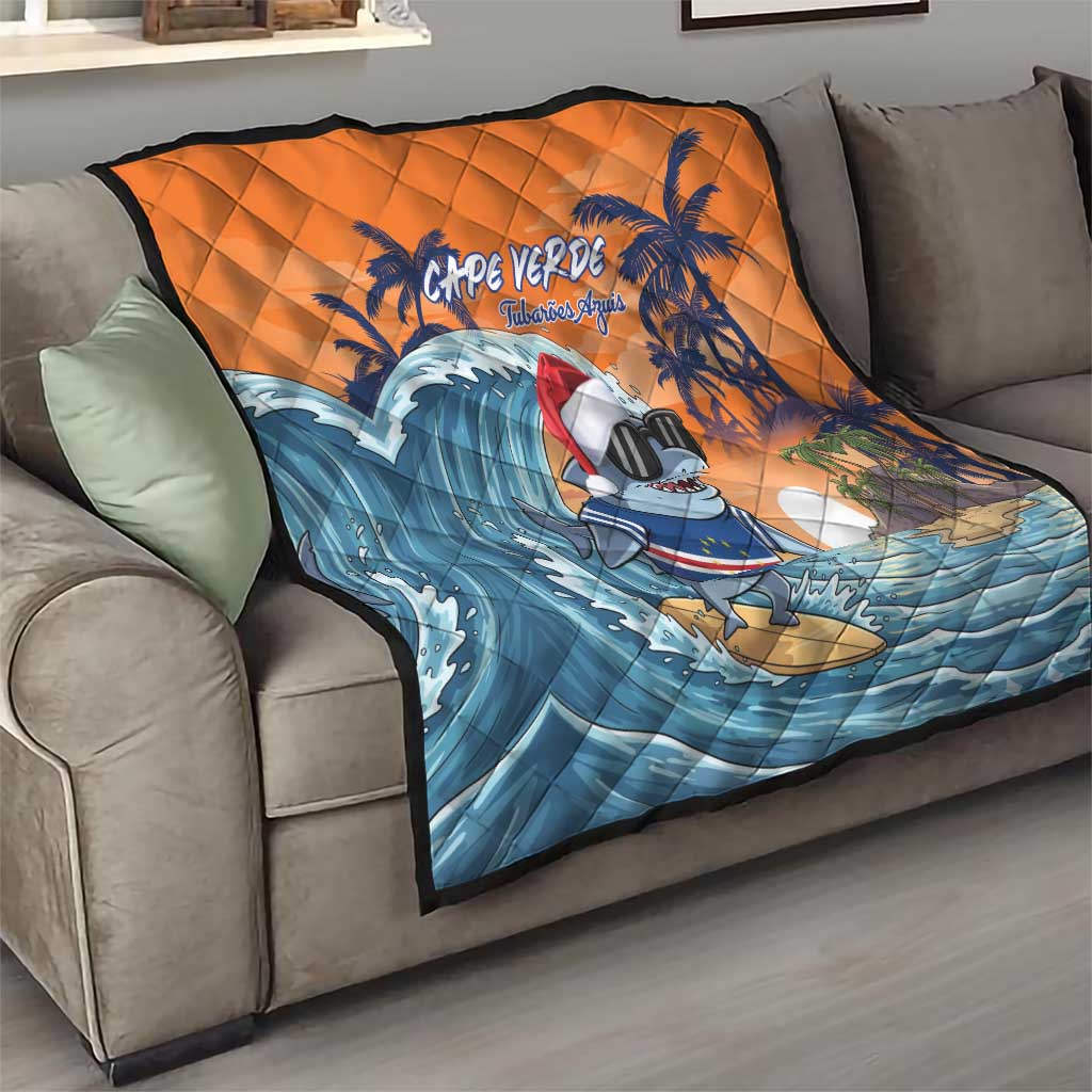 Cape Verde Christmas Quilt Shark Surfing Holiday Beach Style - Wonder Print Shop