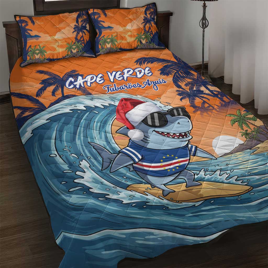Cape Verde Christmas Quilt Bed Set Shark Surfing Holiday Beach Style - Wonder Print Shop