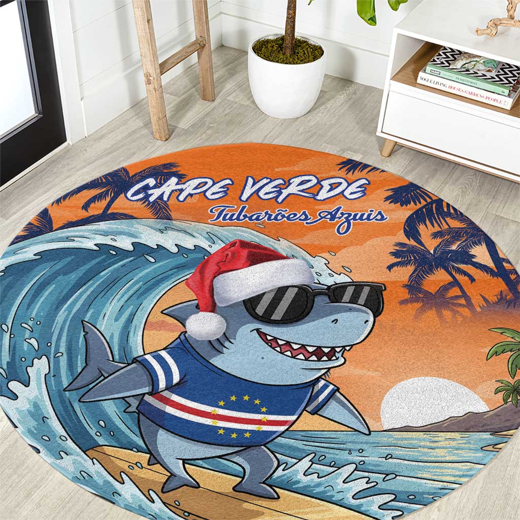 Cape Verde Christmas Round Carpet Shark Surfing Holiday Beach Style - Wonder Print Shop