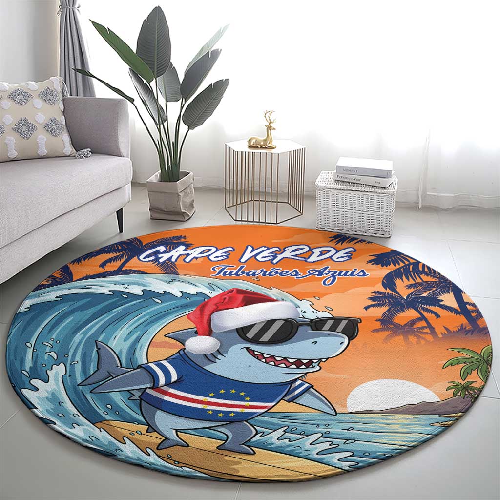 Cape Verde Christmas Round Carpet Shark Surfing Holiday Beach Style - Wonder Print Shop