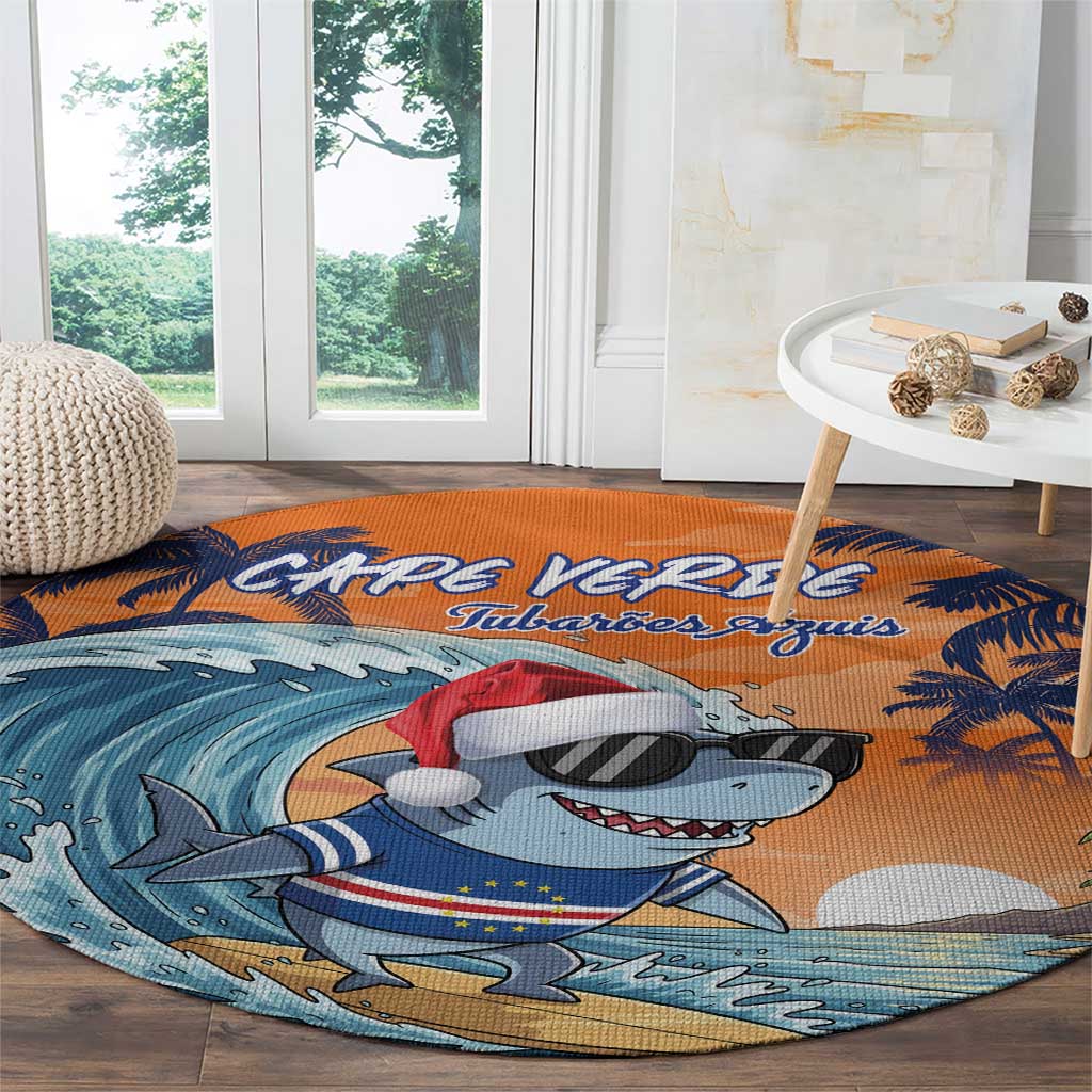 Cape Verde Christmas Round Carpet Shark Surfing Holiday Beach Style - Wonder Print Shop