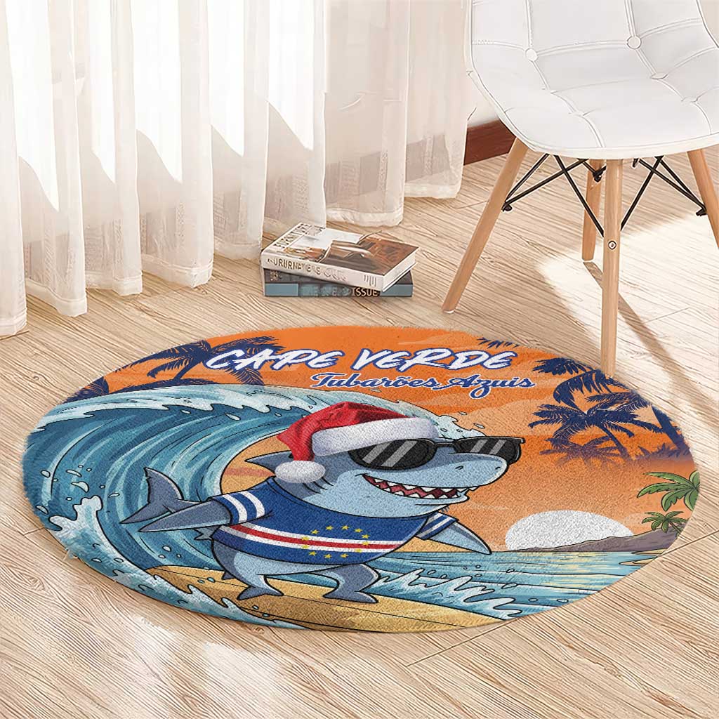 Cape Verde Christmas Round Carpet Shark Surfing Holiday Beach Style - Wonder Print Shop