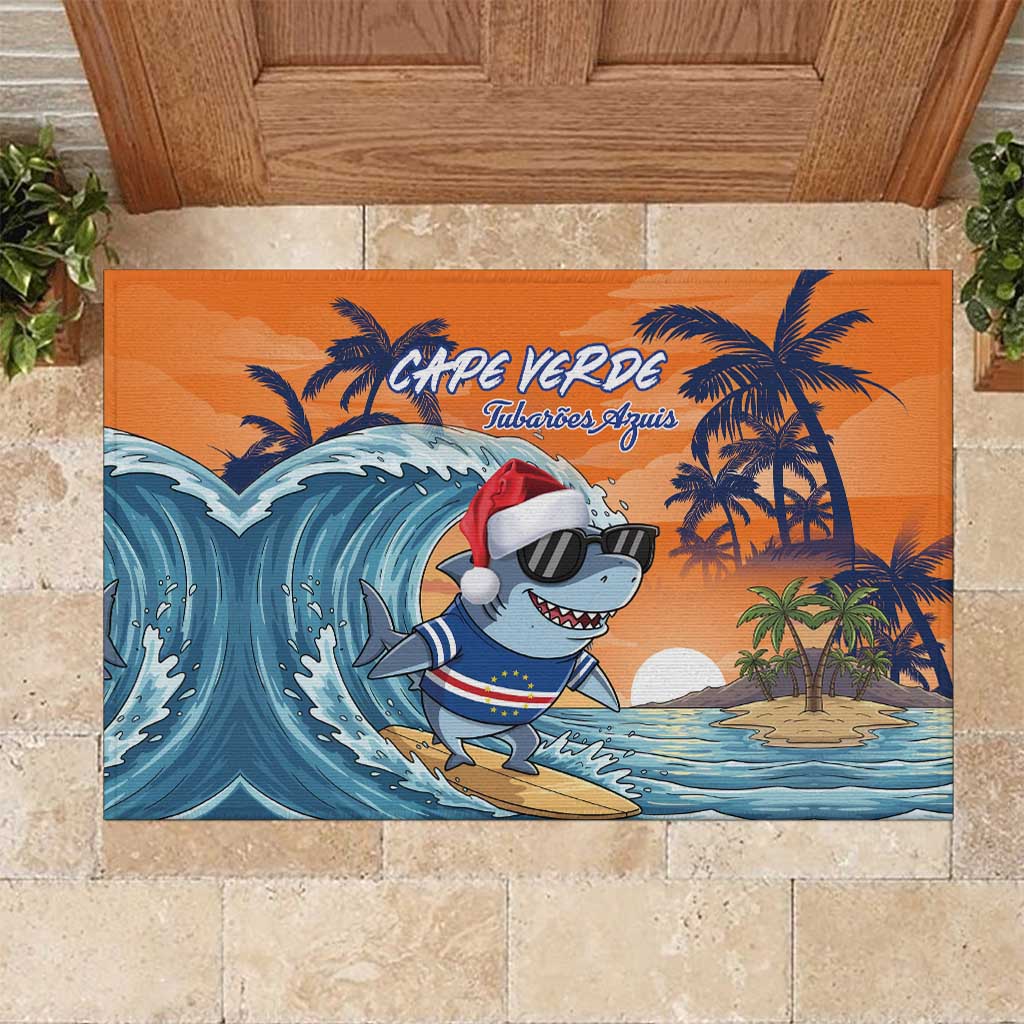 Cape Verde Christmas Rubber Doormat Shark Surfing Holiday Beach Style - Wonder Print Shop