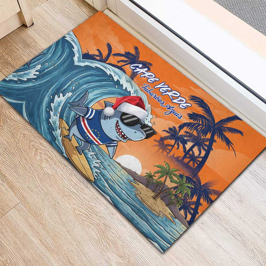 Cape Verde Christmas Rubber Doormat Shark Surfing Holiday Beach Style - Wonder Print Shop