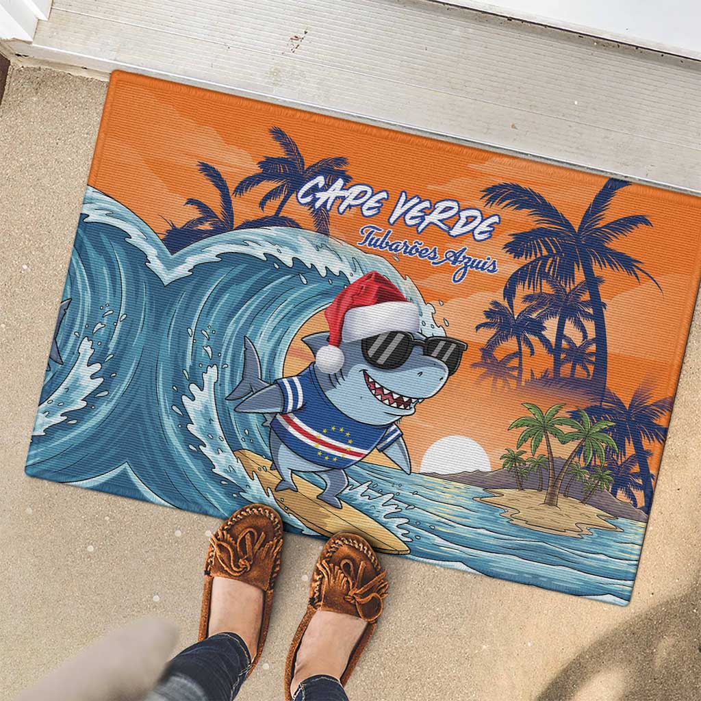 Cape Verde Christmas Rubber Doormat Shark Surfing Holiday Beach Style - Wonder Print Shop